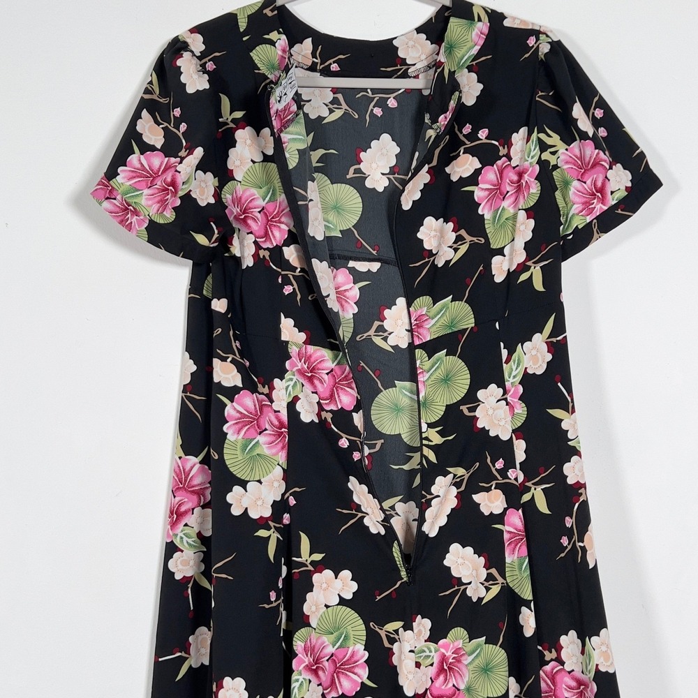 Hell Bunny Vixen Rockabilly Short Sleeve Midi Dress Womens 2XL Black Floral - Picture 6 of 13